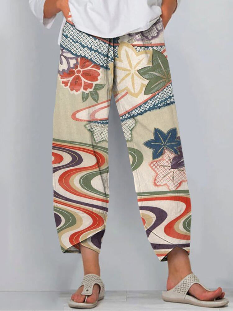 3D-printed Fashion-forward Capri Wide-leg Pants